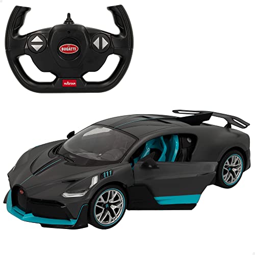 ColorBaby Rastar - Coche teledirigido Bugatti Divo Gris con Detalles Azules, Escala 1:14, diseño Original y Elegante, Coches para niños y Adultos, Juguetes para niños a radiocontrol, Regalo (46979)