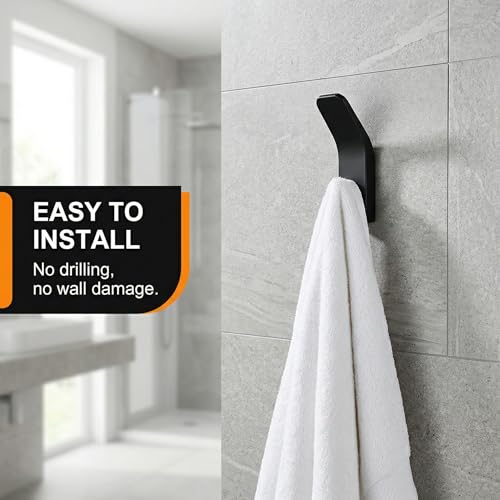 Miniatura 2 de Yipfen 5 Piezas Ganchos Adhesivos Para Pared, Colgadores De Toalla Sin Taladro, Toalleros De Baño Y Ganchos Para Cocina Y Dormitorio De Aluminio Espacial Negro