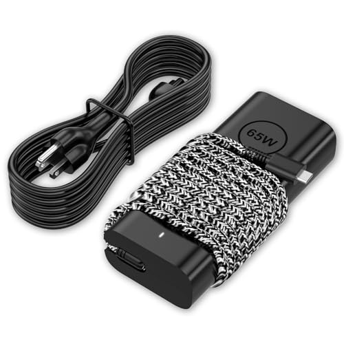 Replacement for Dell 65W Laptop Charger USB C 45 Watt- Slim AC Adapter Latitude 5420 5550 7420 5520 5540 5450, XPS 13, Chromebook 3100, Type C Computer Power Cord Braided LED - Travel Back up