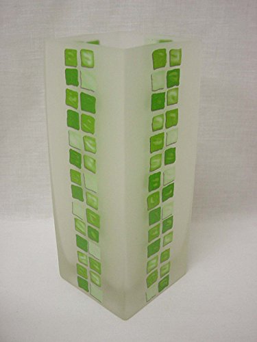 Jarron FLORERO Cristal Cuadrado Mate Frost TRANSLUCIDO Grande Mosaico Verde Cover