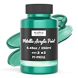 Nicpro Metallic Emerald Green Acrylic Paint, 8.45oz/250ml Large Pearlescent Acrylic Paint, Non Toxic, Non Fading Craft Paints for Metal, Wood, Clay, Fabric, Canvas, Ceramic, Furniture, Handcrafts
