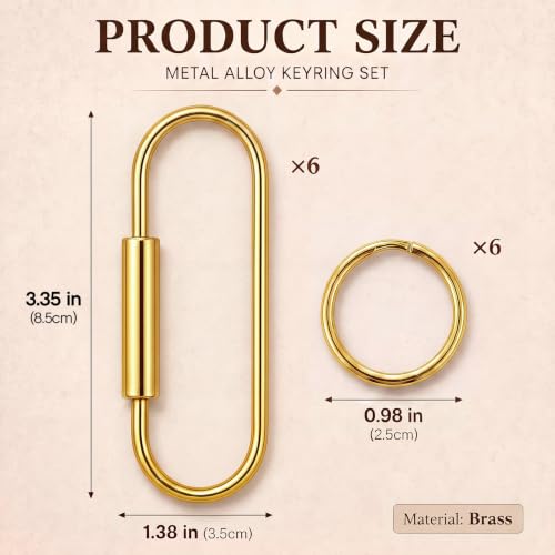 Image of WILLBOND Brass Carabiner Key Ring Locking Screw Carabiner Clips Round Key Rings Keychain Kit for Handbags Purse Bag Charm