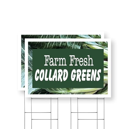Farm Fresh Collard Greens Yard Sign 2 Pack of 24 Inch x 36 Inch Single Sided Weatherproof Heavy-Duty Plastic with Stake | Fresh Greens, Local Farms, Healthy Choices | Made in USA