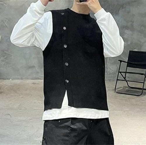 Men's Sleeveless Knitted Vest Crewneck Button Down Loose Fit Streetwear Sweater Waistcoat2