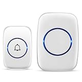 Wireless Doorbell, Waterproof Door Bell Kit, Distinguish Front and Rear Doors, Over 1000 feet Range and 60 Chime, 5 Levels Volume and LED Flash, for Home Office Classroom