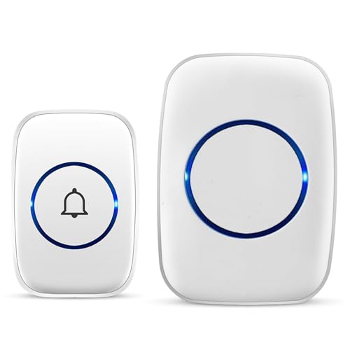 Wireless Doorbell, Waterproof Door Bell Kit, Distinguish Front and Rear Doors, Over 1000 feet Range and 60 Chime, 5 Levels Volume and LED Flash, for Home Office Classroom