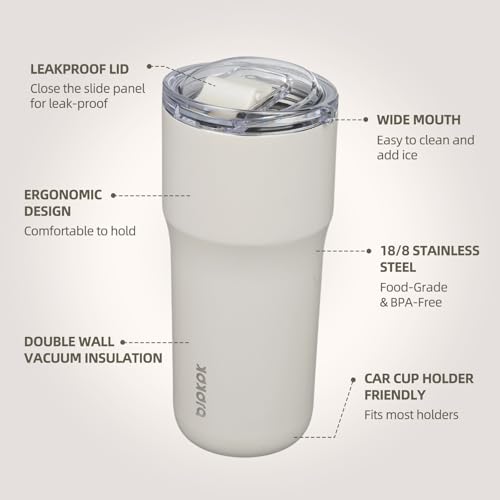Image of BJPKPK 24 oz Coffee Tumbler, Insulated Stainless Steel Travel Cup | Double Wall Vacuum, Leak Proof Lid, Keeps Hot /Cold /Iced, BPA Free, Dishwasher Safe, Cupholder, White