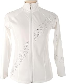 DHONDT Figure Skating Thermal Jacket, Women Girls Figure Skating Jacket with Rhinestones, High Stretchy Skating Tops for Training Competition