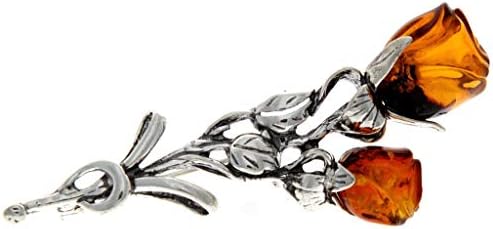 Genuine Baltic Amber & Sterling Silver Exclusive Rose Brooch - AD804