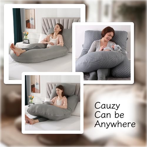 Image of ALLOPERA Pregnancy Pillow, Full Body Maternity Pillow 57 inch, with Removable Washable Cover - Sleep Support for Legs, Back, Neck, Shoulder, HIPS, Belly for Pregnent Women, 100% Cotton