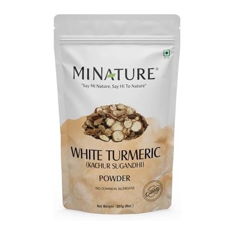 White Turmeric Powder by mi Nature | Kachur, Curcuma zeodaria,Poolankilangu Powder | 227g(8 oz) (0.5 lb) | Does not Stain | White Turmeric Powder for face and Skin | 100% Natural Powder| from India Cover