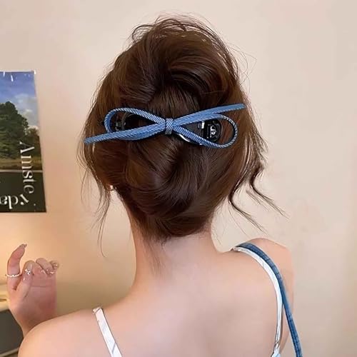 Pinzas de plátano francés pasador de pelo vintage con lazo azul accesorios grueso