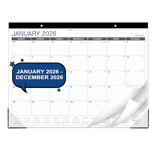 2026 Desk Calendar - Desk/Wall Calendar 2026, JAN 2026 - DEC 2026, 2026 Calendars 12 Month, Desk Calendars with Corner Protectors, Large Ruled Blocks, Thick Paper, Colorful, 14.6" x 11.5", Desktop Calendar for Daily Organizer