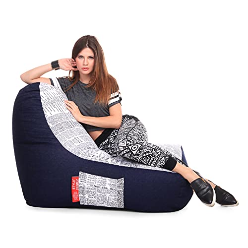Image of Style Homez Urban Design Denim Canvas Newspaper Printed Chair Bean Bag XXL Size Filled with Beans Fillers