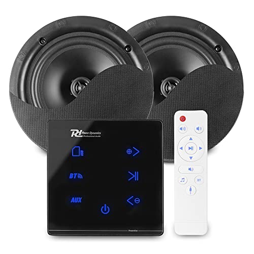Power Dynamics Powerline Bluetooth Ceiling Speaker System - A50B In-Wall Amplifier with 2x NCSS5B 5 Black Flush-Mount Home Audio Speaker Kit