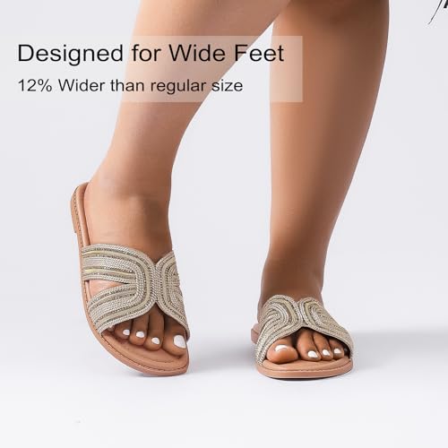 Ruiee Womens Wide Width Flat Slide Sandals. 250778 Gold 7 by Ruiee - Used condition - Image 3