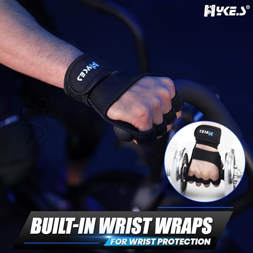 Image of Hykes Gym Gloves - Weight Lifting Hand Grips with Wrist Wrap Support - Workout, Excercise, Fitness, Training, Powerlifting - Men and Women (Large, Neoprene, Black)