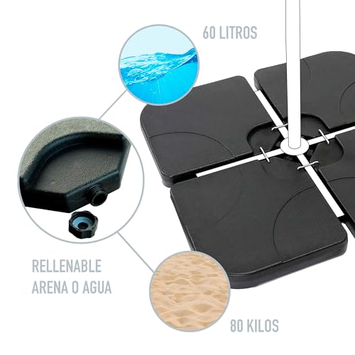 Soporte parasol rellenable cuadrado AKTIVE Garden de 4 piezas para base de sombrilla 4