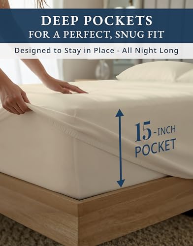 Image of LANE LINEN Boys Twin Sheets 1000 Thread Count 100% Egyptian Cotton - Ivory | Yellow Twin Sheets - 3-Piece Set, 15 inch Deep-Pocket Snug Fit, Cozy For Cabins And Camp, For Guests And Everyday Use