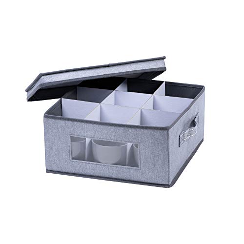 VENO Mugs Storage Box With Lid and Handles for Storage, Transport, Moving and Protection, Cardboard Dividers Included for 9 Mugs