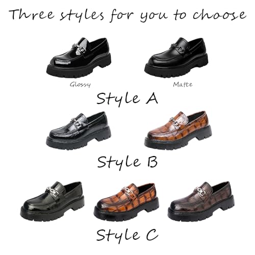 Mens Patent Leather Slip-On Platform Dress Leather Printed Platform Penny Loafers Fashion Round Toe Metal Decoration Non-Slip Thick Sole Business Dress3