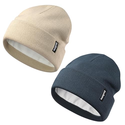 ECOSUMA Baby Boy Beanie 6-12,12-18,18-36 Months Gray Apricot/Deep Teal 2 Pack