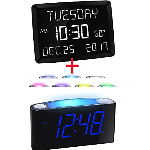 Mesqool 11.5 Large Calendar Day Alarm Clock & 7" Simple Setup Alarm Clock #TOP26