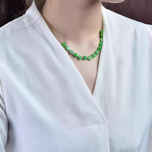 Collier jade vert feng shui véritable et argent plaqué or - 5