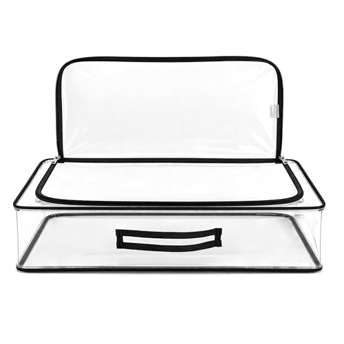Image of Storite Medium PVC Underbed Storage Bag with Handles, Clear Window & Zipper Lock | Space Saving /Foldable /Rectangular Quilt, Comforter, Blankets,Clothes Storage Bag -Transparent (58x33x15 cm)