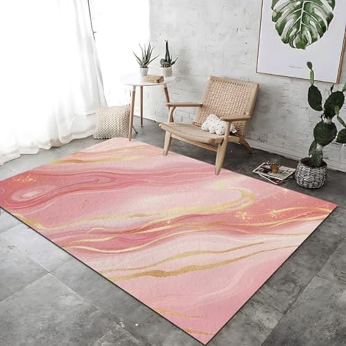 ROMOER Shimmer Shimmer Abstract Marble Area Tappeto Per Soggiorno Tappeto A Pavimento Rosa Morbido Stampato Tappeto Grande, Tappeti Area Lavabile A Pile Corta Per Sala Da Pranzo,