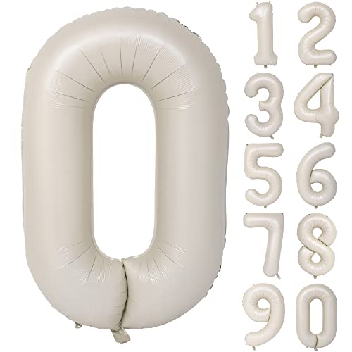Image of 40 In Large Big Number Balloons 0 Creamy White Helium Foil Mylar Balloon