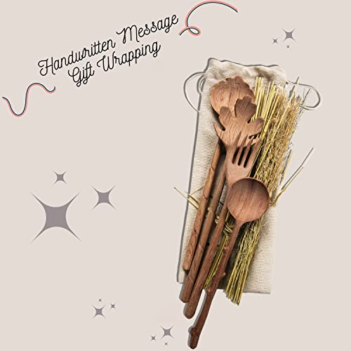Bvichair 4 Wooden Spoons And Forks Set, Set Wooden Salad Spoons, Hostess Gifts, Kitchen Gifts For Women, Handmade Gifts For Mother's Day, Cute Kitchen Accessories, Unique Kitchen Gifts #TOP6