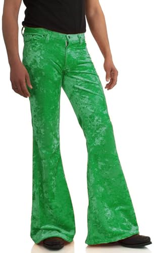 Image of Men's Velvet Relaxed Vintage 60s 70s Bell Bottom Stretch Fit Classic Comfort Flared Flares Retro Leg Disco Pants
