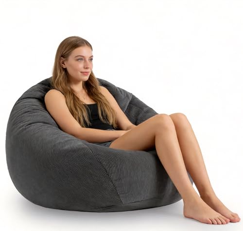 Image of 4FT Memory Foam Bean Bag Chairs for Adults Women Men Teen Sofa Comfoy Chair Large Beans Bags Sofa Dark Grey 4FT