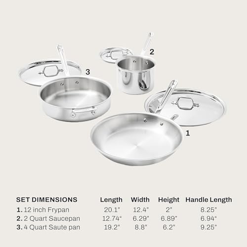 Image of All-Clad D3 Stainless Steel 6 Piece Cookware Set- Made in USA- Includes 12 inch Fry Pan, 2 Qt Saucepan, 4 Qt Sautepan, Professional Grade -Oven Safe & Induction Compatible