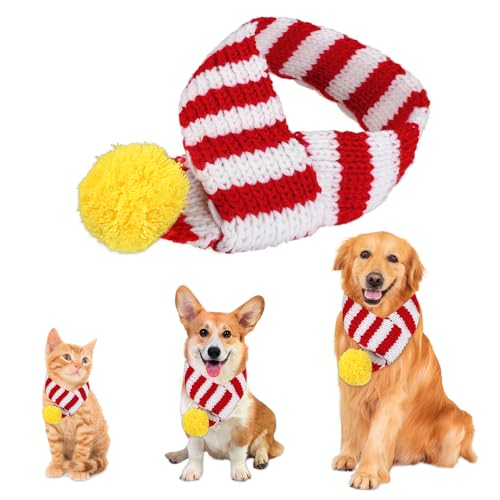 ZTA Dog Knitted Scarf for Dogs Cats Santa Red White Scarf Winter Neck Warmer Pet Apparel Costume (Large)