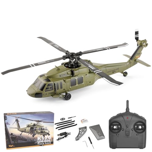 Authticar Remote Control Helicopter, UH-60 Black Hawk Military Helicopters, 2.4G 4 Channel K170 Helicopter with 6G Modes 6-axis Gyroscope, Brushless Motor, Altitude Hold, One Key Function