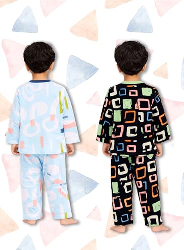 Image of 3BROS Kids Pure Cotton Night Suit Set | Boys Girls Printed Sleepwear Shirt & Pajama Clothing Combo | Soft Breathable Night Dress Outfit | Pack of 2