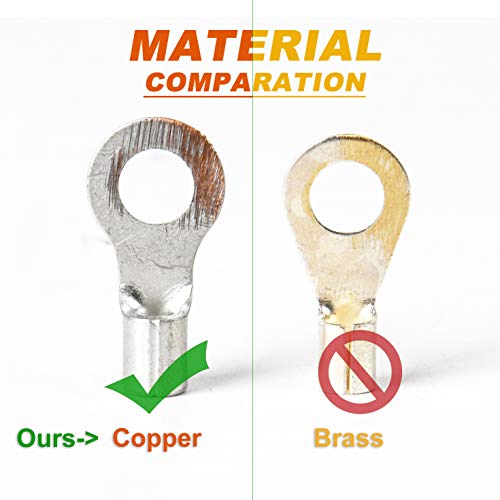 Rockdig 260Pcs Awg 22-16 16-14 12-10 Copper Ring Fork Terminals Tin Plated Non-Insulated Electric Wire Connectors #TOP1