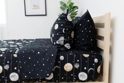 Beddy's Space Theme Durable Zipper Bedding for Kids, Bed in a Bag, Black Sheets and Universe Galaxy Comforter with Stars & Solar System, Includes Pillowcase and Sham, Easy to Make and Wash