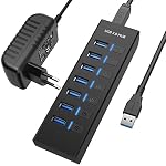 JESWO – USB Hub Aktiv 3.0 mit Netzteil, JESWO 7 Ports USB 3.0 Hub ak