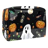 Kosmetiktasche Portable Reise Make Up Tasche Schmink Aufbewahrung Kosmetische Box Wasserdicht Schminktasche für Kinder Frauen Mädchen Damen Halloween-Geist-Kürbis-Fledermaus