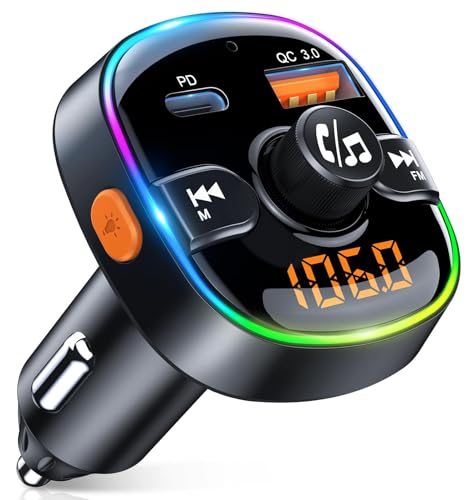 EOIWUY Transmisor FM Bluetooth 5.3, PD 36W & QC3.0 18W Manos Libres Cargador Coche, Adaptador Radio Bluetooth Reproductor MP3 Coche Inalámbrico, Soporte Tarjeta TF & Asistente de Voz