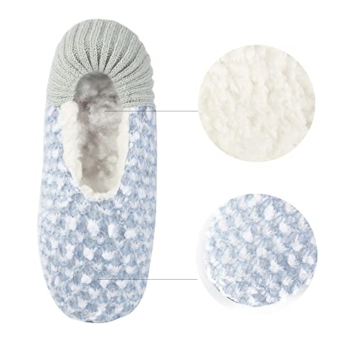 2 Pairs Soft Sole Womens Slipper Socks, Fuzzy Cozy Non-Slip House Bedroom Slippers Winter Thick Warm Indoor Slippers Blue&Pink Size 7.5-9.5 #TOP1