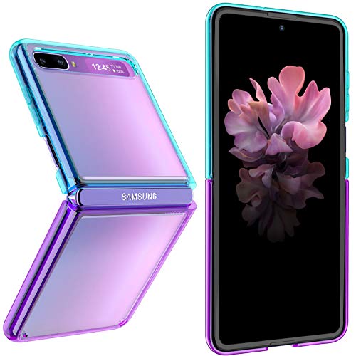wegoodsun Samsung Galaxy Z Flip 5G case(2020),[Slim Thin] Crystal Hard PC and Soft TPU Bumper Clear Shockproof Anti-Scratch Transparent Phone case (Aqua/Purple)
