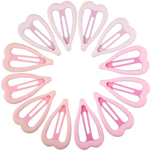 Cptots 12 PCS Metal Snap Hair Clips Heart Shape Barrettes for Women Non Slip Accessories For Thick and Thin Fine Hair Pink 1.9 x 1.1 Inches.
