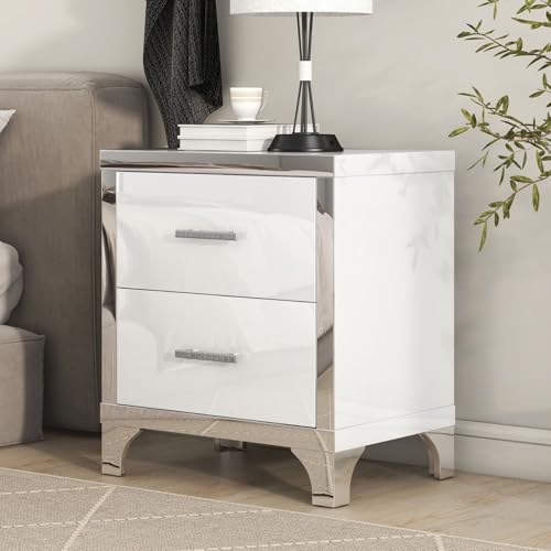 Merax Night Stand with 2 Drawers, Mirrored High Gloss Wood Nights...