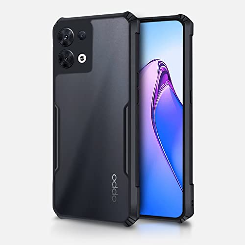 Image of Pikkme Oppo Reno 8 5G Back Cover | Crystal Clear Transparent Back | Ultra Hybrid | Full Camera Protection | Raised Edge | Bumper Back Case for Oppo Reno 8 5G (Black)