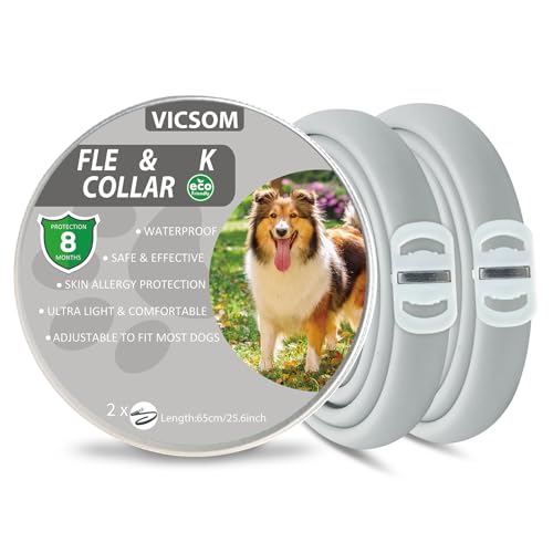 Collares Antiparasitario para Perros, Collar Antipulgas Perros, Collar de Pulgas y Garrapatas para Perro Impermeable Regulable, Válido 8 Meses para Perros de Todos los Tamaños Azul 2Pcs