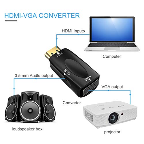 Hdmi To Vga Adapter Converter With 3.5Mm Audio Jack Cable,4K Hdmi To Vga Converter Male To Female Gold-Plated Connector For Laptop,Pc, Desktop,Monitor, Projector,Hdtv,Dvd #TOP3